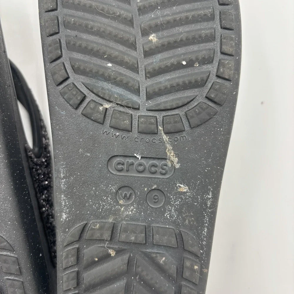 CROCS Sloane Sandals Womens 9 Glitter Wedge Flip Flops Slip On Black